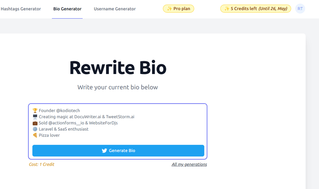 demo for bio generation using tweetstorm