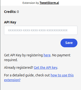 an input field asking for api key
