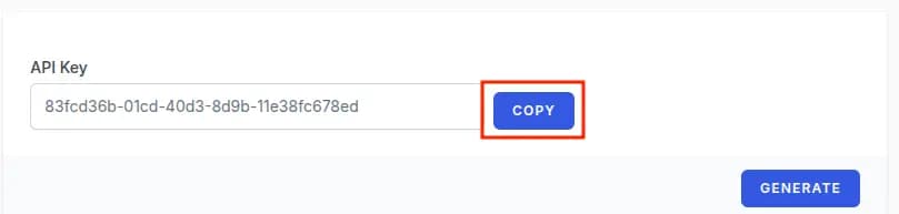 An API Key input with a highlighted copy button