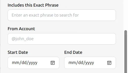 TweetStorm filter settings showing tweet type and keyword fields for precise mass likes.