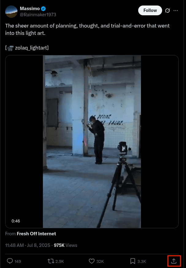 Share button on X (Twitter)